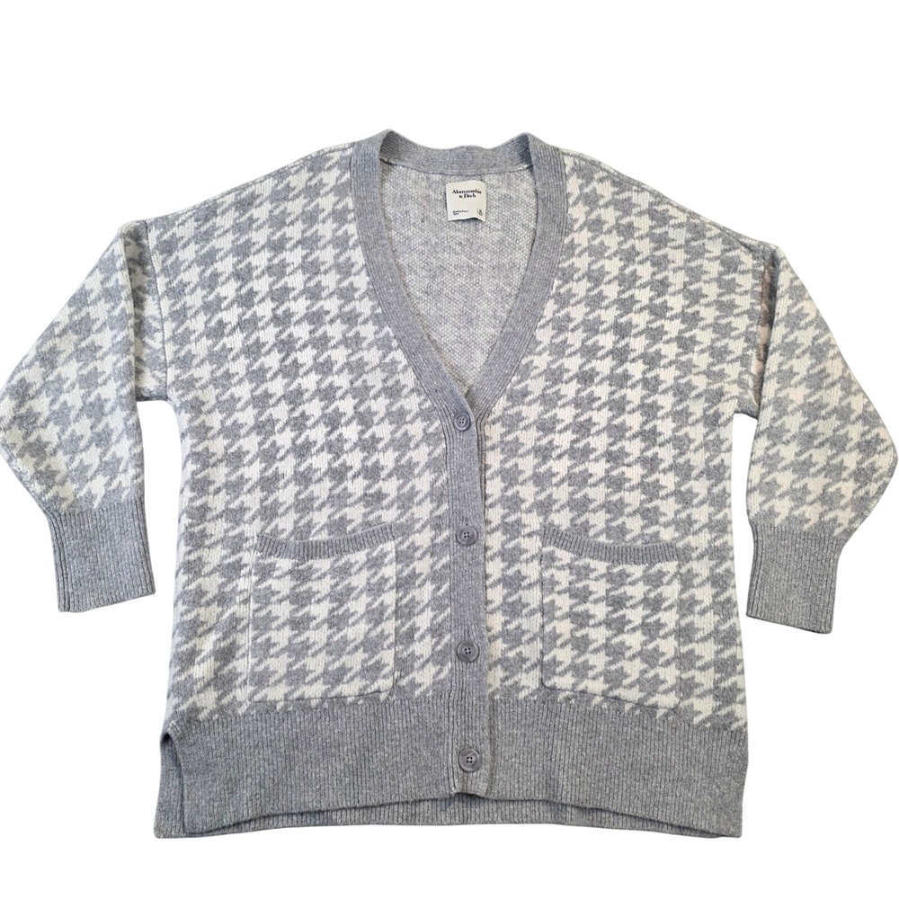 Abercrombie & Fitch Gray White Houndstooth Oversized Button Cardigan Oversize XL